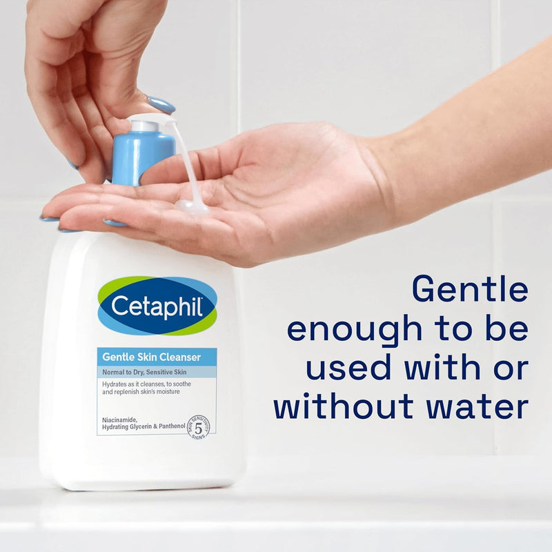 Cetaphil Gentle Skin Cleanser, 1L, Face & Body Wash, For Normal To Dry Sensitive Skin, With Niacinamide & Glycerin, Soap Free, 1 unit