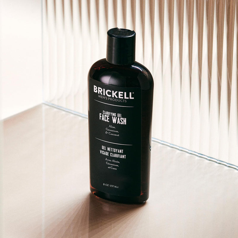 Brickell Men's Clarifying Gel Face Wash for Men, Natural and Organic Rich Foaming Daily Facial Cleanser Formulated With Geranium, Coconut and Aloe, 237 mL, Scented