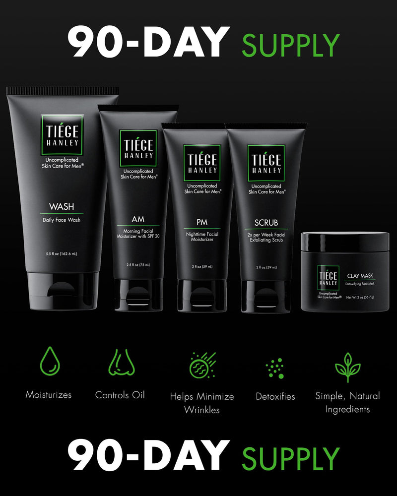Tiege Hanley 90-Day Large Essential Skin Care Routine For Men (Level 1) - Smooth, Hydrate, And Protect Your Skin Men'S Skincare Set Includes Face Wash, Facial Scrub, & Am Pm Moisturizer's