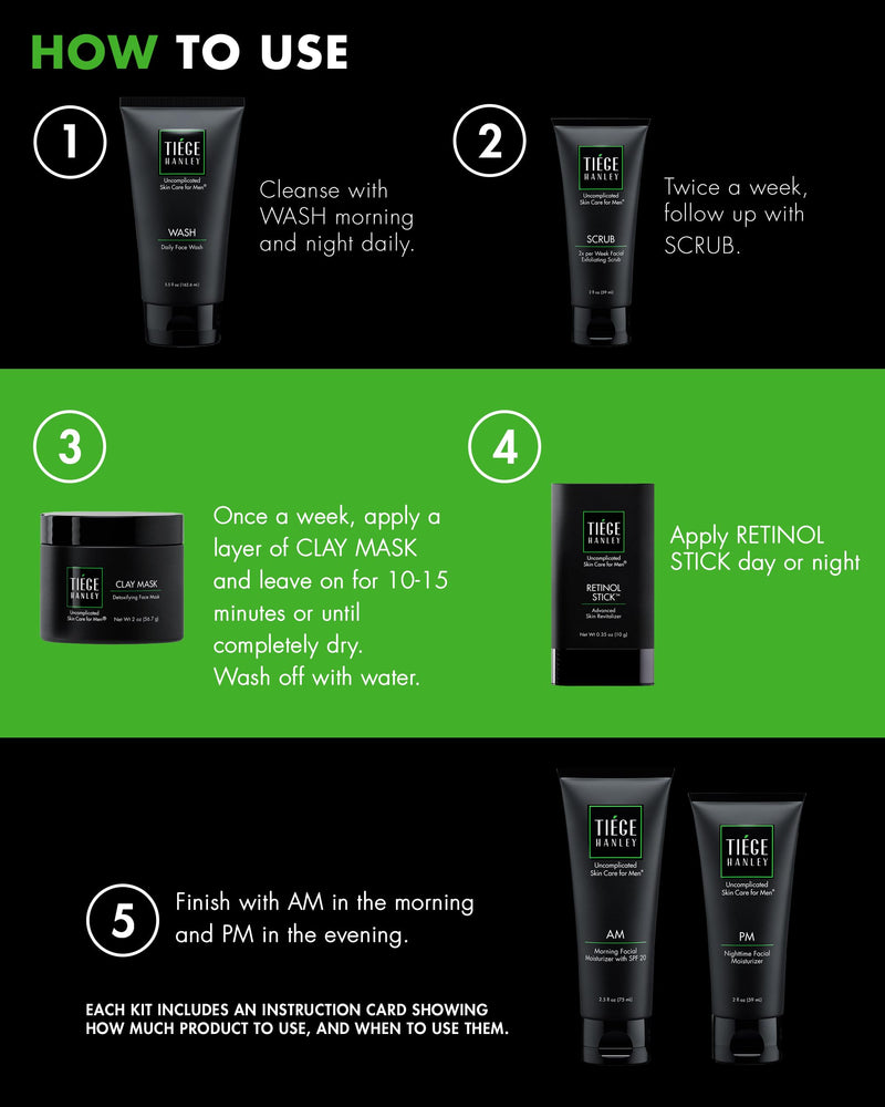 Tiege Hanley 90-Day Large Essential Skin Care Routine For Men (Level 1) - Smooth, Hydrate, And Protect Your Skin Men'S Skincare Set Includes Face Wash, Facial Scrub, & Am Pm Moisturizer's