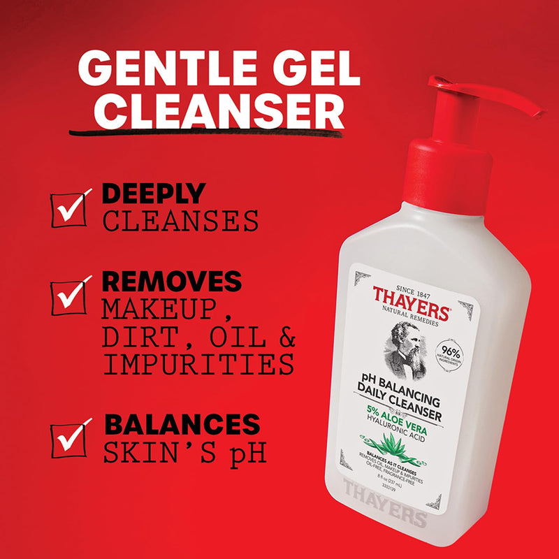 Thayers pH Balancing Daily Cleanser - Face Wash with Aloe Vera - Gentle and Hydrating Skin Care for Dry - Oily or Acne Prone Skin - 237 ml (Pack of 5)