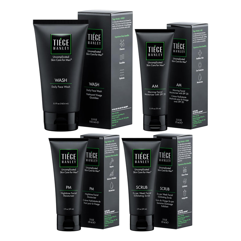 Tiege Hanley 90-Day Large Essential Skin Care Routine For Men (Level 1) - Smooth, Hydrate, And Protect Your Skin Men'S Skincare Set Includes Face Wash, Facial Scrub, & Am Pm Moisturizer's