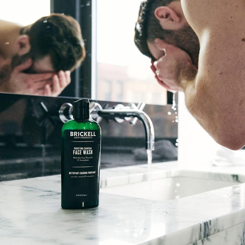 Brickell Men's Purifying Charcoal Face Wash for Men, Natural and Organic Daily Facial Cleanser, 237 mL, Scented