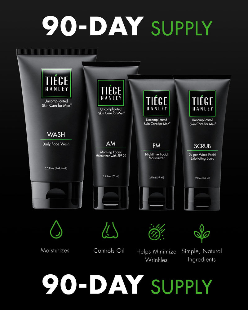 Tiege Hanley 90-Day Large Essential Skin Care Routine For Men (Level 1) - Smooth, Hydrate, And Protect Your Skin Men'S Skincare Set Includes Face Wash, Facial Scrub, & Am Pm Moisturizer's