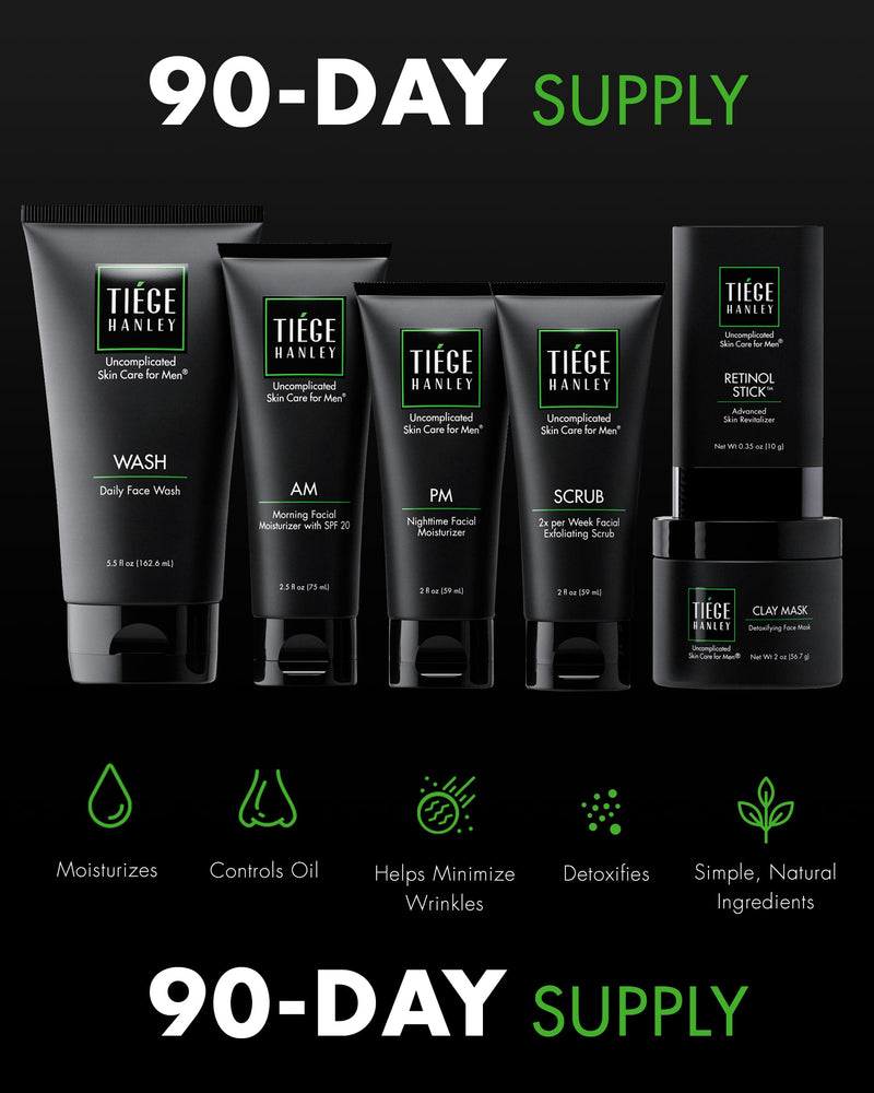 Tiege Hanley 90-Day Large Essential Skin Care Routine For Men (Level 1) - Smooth, Hydrate, And Protect Your Skin Men'S Skincare Set Includes Face Wash, Facial Scrub, & Am Pm Moisturizer's