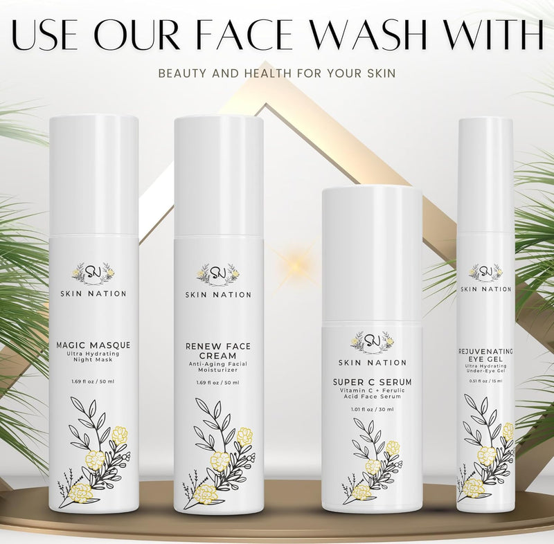 Organic Face Wash for Women and Men – Gentle, Purifying Aloe Facial Cleanser – Sulfate-Free and Paraben-Free – Hydrating Anti Aging Face Wash with Jojoba Oil, Green Tea Extract, Vitamin C and E
