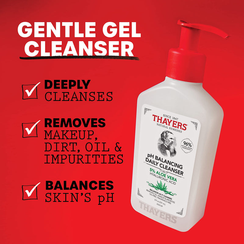 Thayers pH Balancing Daily Cleanser - Face Wash with Aloe Vera - Gentle and Hydrating Skin Care for Dry - Oily or Acne Prone Skin - 237 ml (Pack of 5)