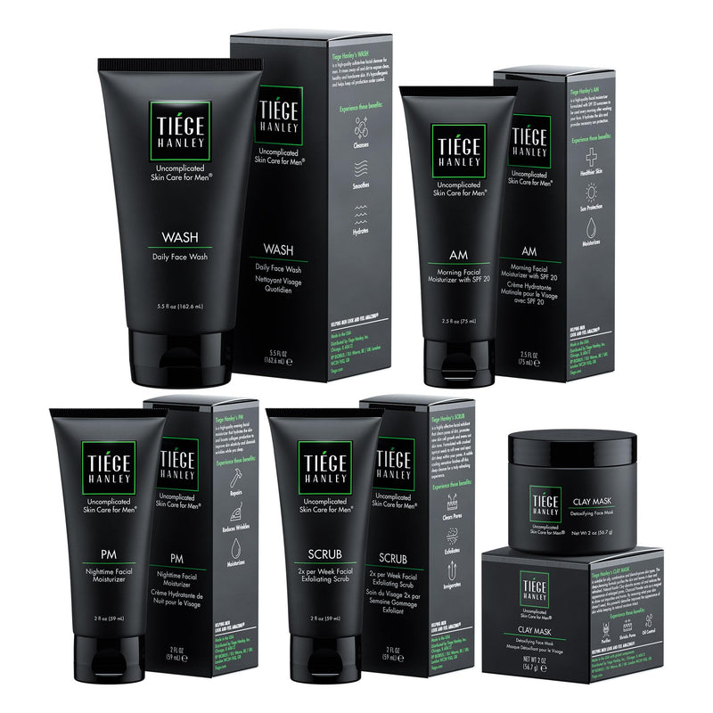 Tiege Hanley 90-Day Large Essential Skin Care Routine For Men (Level 1) - Smooth, Hydrate, And Protect Your Skin Men'S Skincare Set Includes Face Wash, Facial Scrub, & Am Pm Moisturizer's