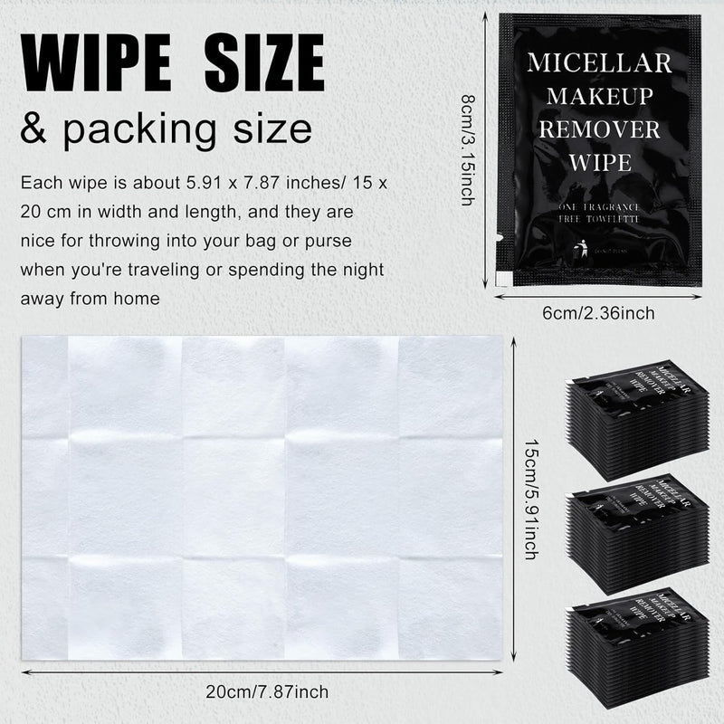 Ctosree 150 pcs Makeup Remover Wipes Bulk Individually Wrapped Makeup Wipes Single Makeup Remover Cloth Facial Cleansing Pads for Mascara Lipstick Oil Dirt Face Skin Travel Hotel (Black)